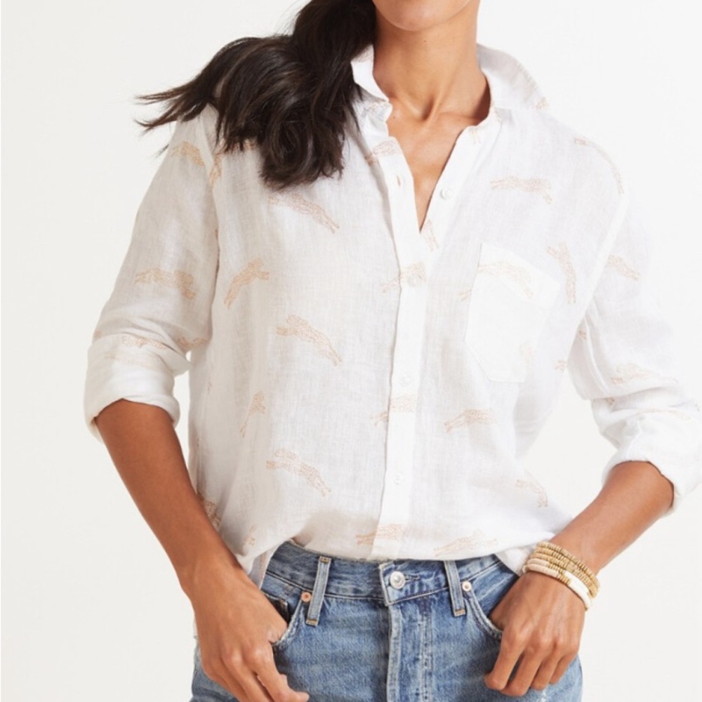 Rails Golden Cheetah Print Shirt - White Size Small